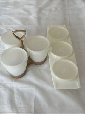 Vintage Tupperware condiment caddy and tray lot of2